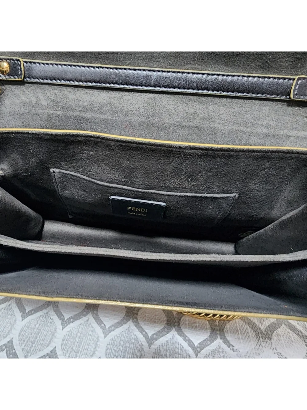 FENDI Vitello Liberty Scalloped Studded Kan I Shoulder Bag Black